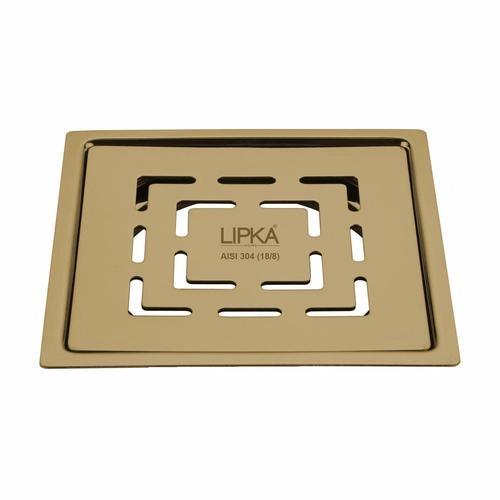 Lipka Orange Exclusive Square Flat Cut Floor Drain in Yellow Gold PVD Coating (5 x 5 Inches)