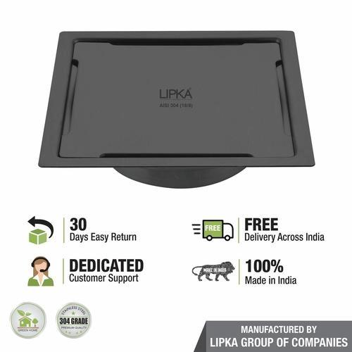 LIPKA Yellow Exclusive Square Flat Cut Floor Drain in Black PVD Coating (6 x 6 Inches) with Cockroach Trap 4
