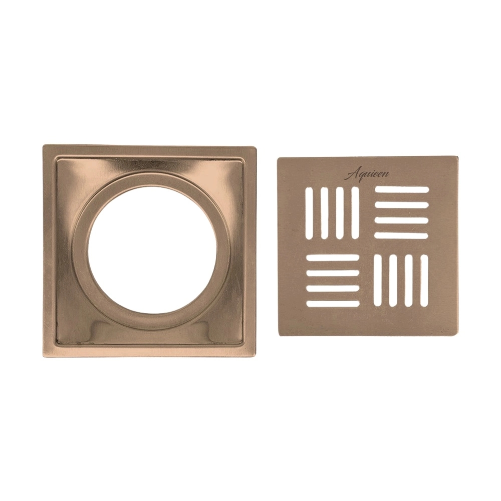 Aquieen 5x5 Inch Floor Grating / Drainer in Brushed Rose Gold Finish | SS304 Drainer with PVD Coating | Anti-Clog & Drain Cover, Kitchen & Shower Areas by Aquieen : Colours available: Gold 2 3