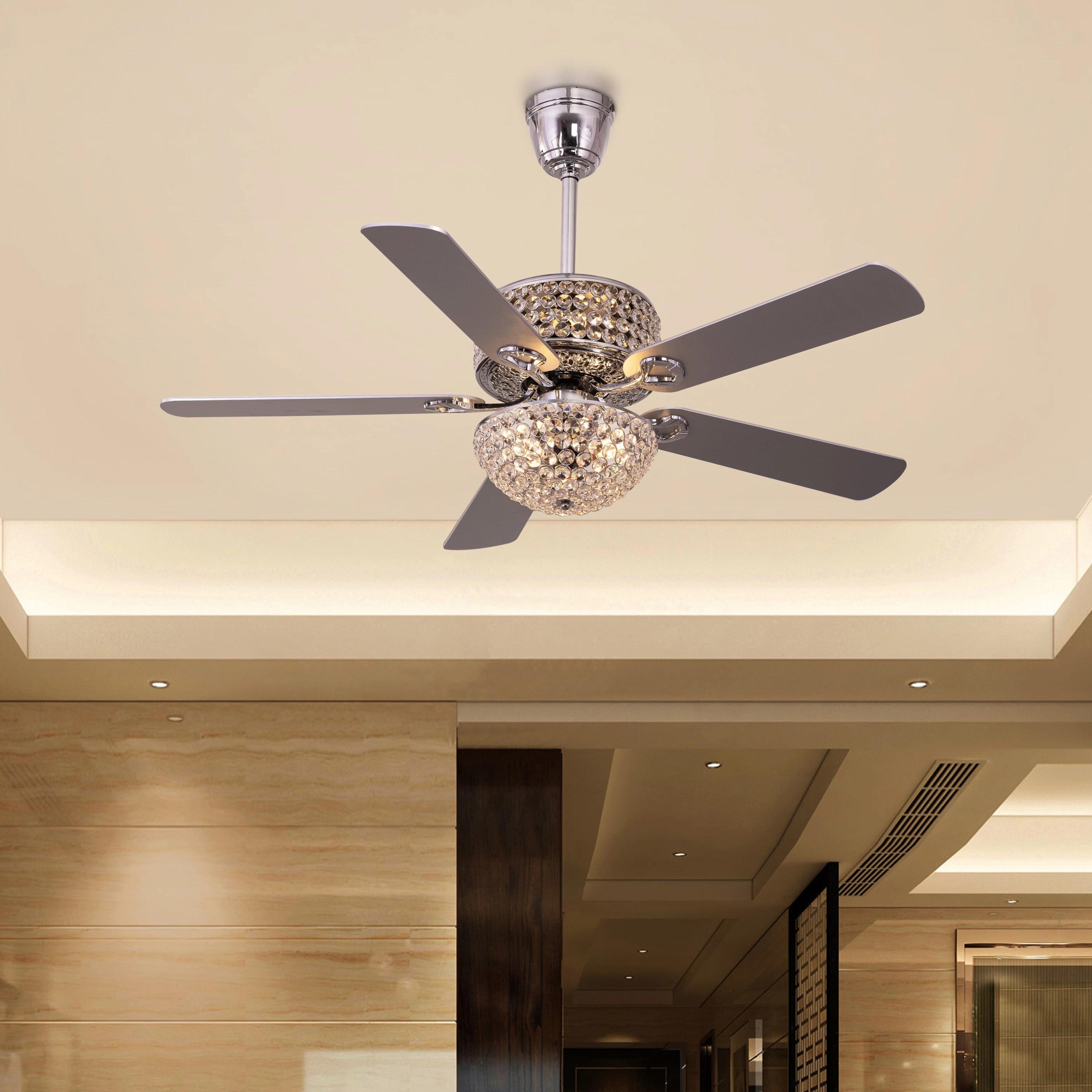 The WhiteTeak Infatuation (132 cm Span, Silver Finish Metal Body, Silver Finish Solid Wood) Crystal Chandelier Ceiling Fan