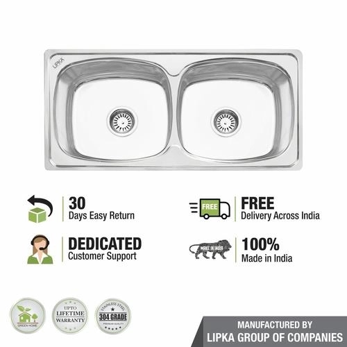 Lipka Round Double Bowl 304-Grade Kitchen Sink (37 x 18 x 8 Inches) 5