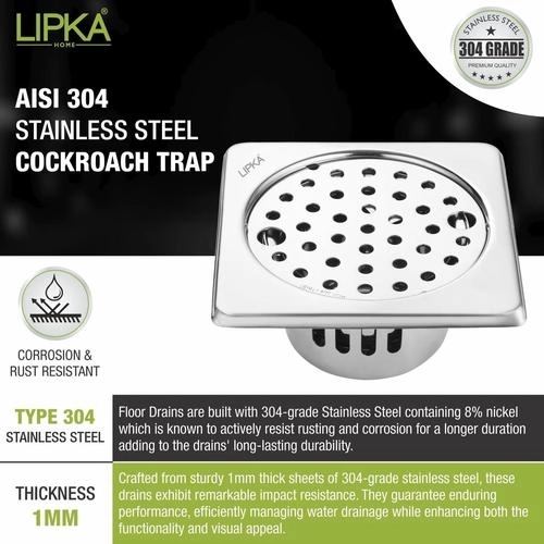 Lipka Square Floor Drain (6 x 6 Inches) with Lock and Cockroach Trap 3