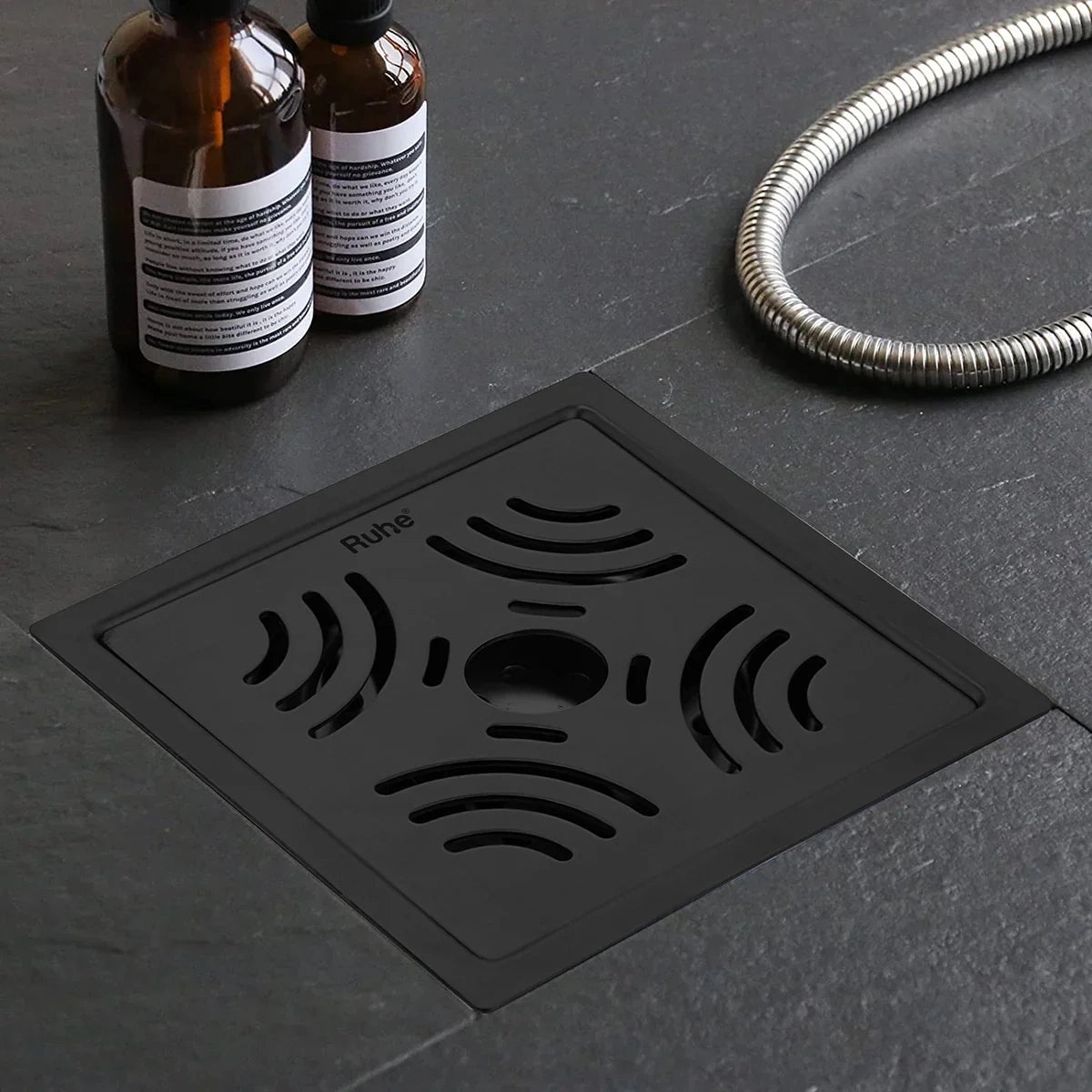 Ruhe Emerald Square 304-Grade Floor Drain in Black PVD Coating with Hole by Ruhe : Colours available: Black 6 6