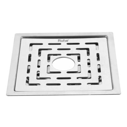 Ruhe Sapphire Square Flat Cut 304-Grade Floor Drain with Hole by Ruhe : Colours available: Silver
