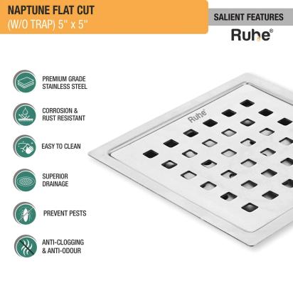 Ruhe Naptune Square Flat Cut Floor Drain 5 x 5 Inches by Ruhe 2 2