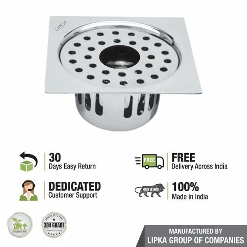 Lipka Square Flat Cut Floor Drain (6 x 6 Inches) with Hole and Cockroach Trap 4