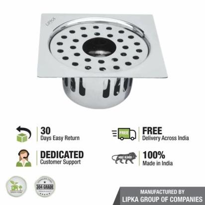 Lipka Square Flat Cut Floor Drain (6 x 6 Inches) with Hole and Cockroach Trap 4