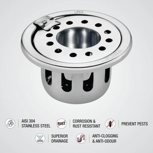 Lipka Round Floor Drain (4 inches) with Hinge, Hole & Cockroach Trap 2