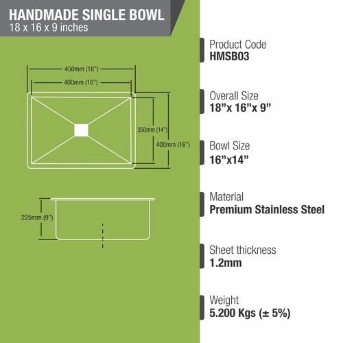 Lipka Handmade Single Bowl Kitchen Sink (18 x 16 x 10 Inches) 2