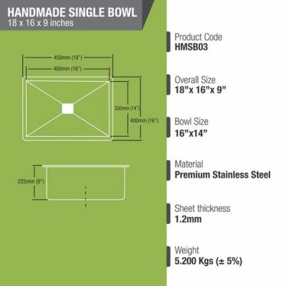 Lipka Handmade Single Bowl Kitchen Sink (18 x 16 x 10 Inches) 2