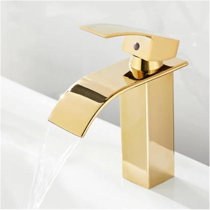Aquieen Deck Mounted Basin Mixer Tap In Gold Finish | Heavy-Duty Brass Made | Hot & Cold Water Tap | Cascada Series by Aquieen : Colours available: Gold 4 3