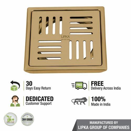 Lipka Pink Exclusive Square Floor Drain in Yellow Gold PVD Coating (5 x 5 Inches) 3