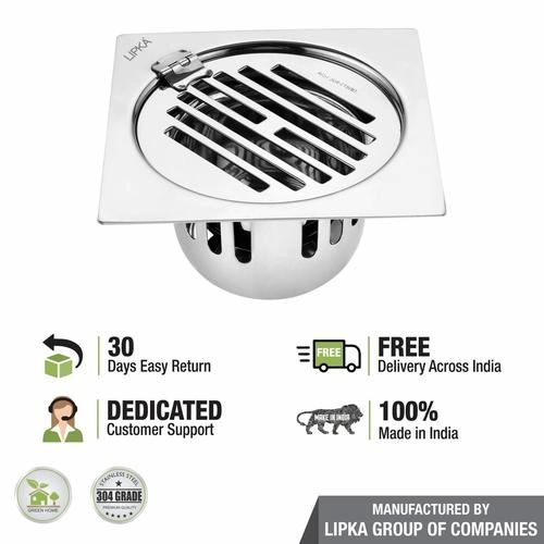 Lipka Golden Classic Jali Square Flat Cut Floor Drain (6 x 6 Inches) with Hinge and Cockroach Trap 4