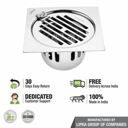 Lipka Golden Classic Jali Square Flat Cut Floor Drain (6 x 6 Inches) with Hinge and Cockroach Trap 4