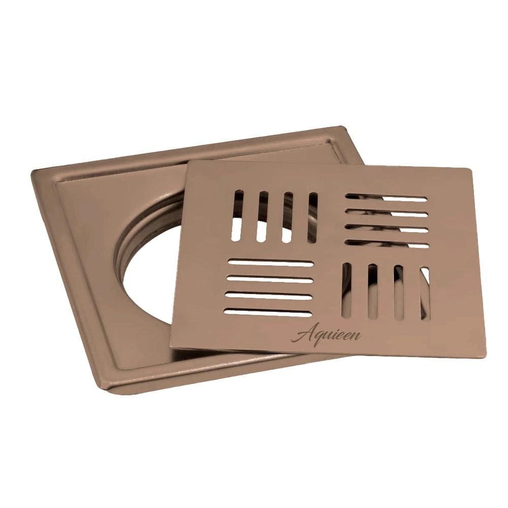 Aquieen 5x5 Inch Floor Grating / Drainer in Brushed Rose Gold Finish | SS304 Drainer with PVD Coating | Anti-Clog & Drain Cover, Kitchen & Shower Areas 2