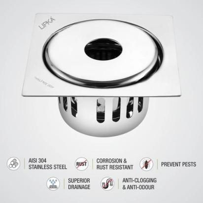 Lipka Full Moon Square Floor Drain (5 x 5 Inches) with Hole and Cockroach Trap 2