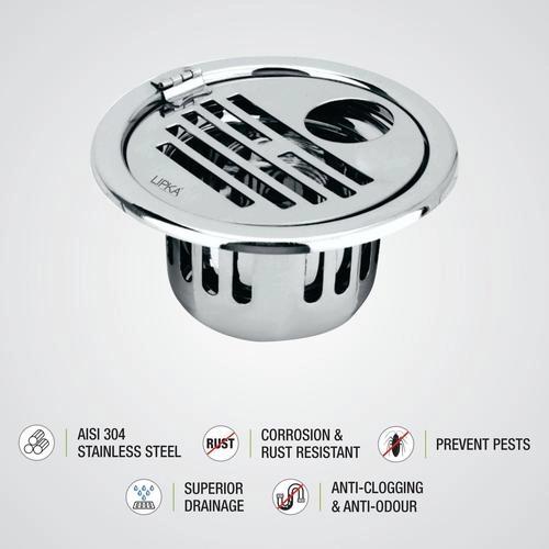 Lipka Golden Classic Jali Round Floor Drain (5 Inches) with Hinge, Hole and Cockroach Trap 2