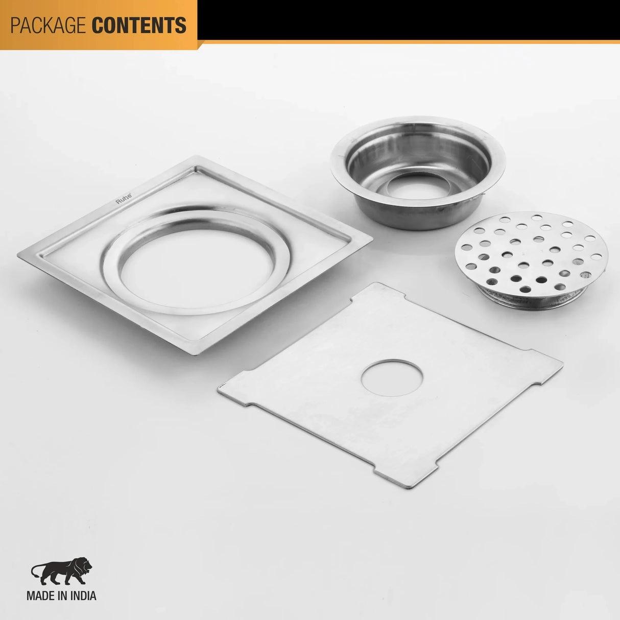 Ruhe Diamond Square Flat Cut 304 - Grade Floor Drain with Hole And Cockroach Trap - 6 x 6 Inches 4