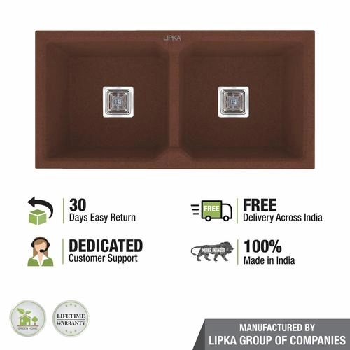 Lipka Choco Brown Quartz Double Bowl Kitchen Sink (45 x 20 x 9 Inches) 4