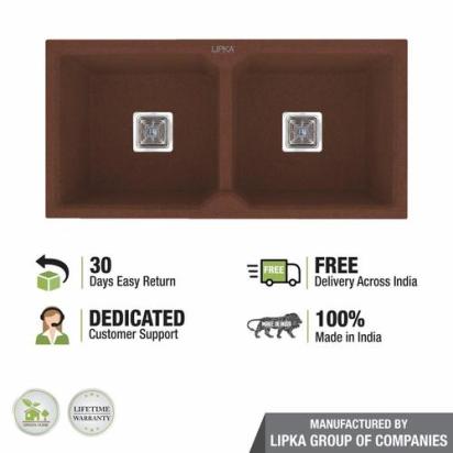 Lipka Choco Brown Quartz Double Bowl Kitchen Sink (45 x 20 x 9 Inches) 4