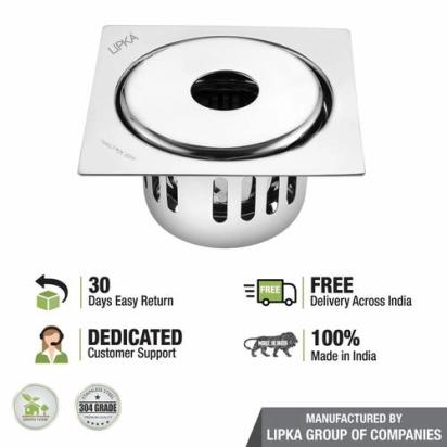 Lipka Full Moon Square Floor Drain (5.5 x 5.5 Inches) with Hole and Cockroach Trap 3