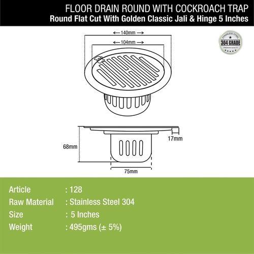 Lipka Golden Classic Jali Round Flat Cut Floor Drain (5 Inches) with Hinge and Cockroach Trap 1