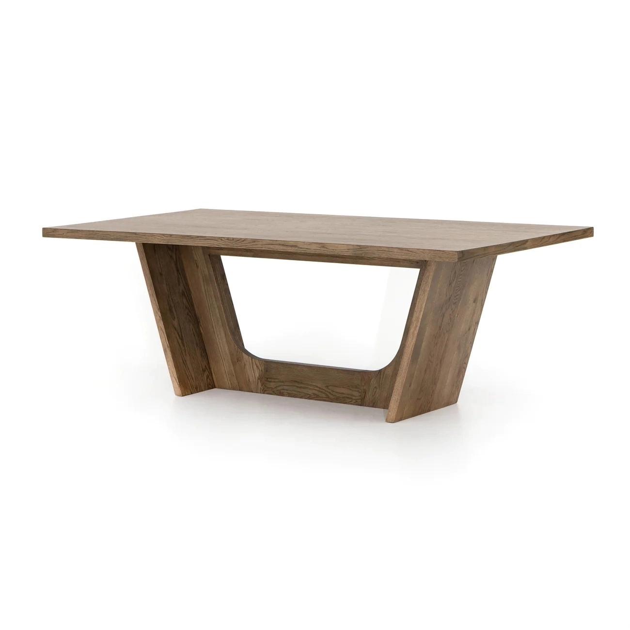 Asian Arts Rustic Oak Dining Table | Modern Solid Wood Dining Table with Angled Base 2