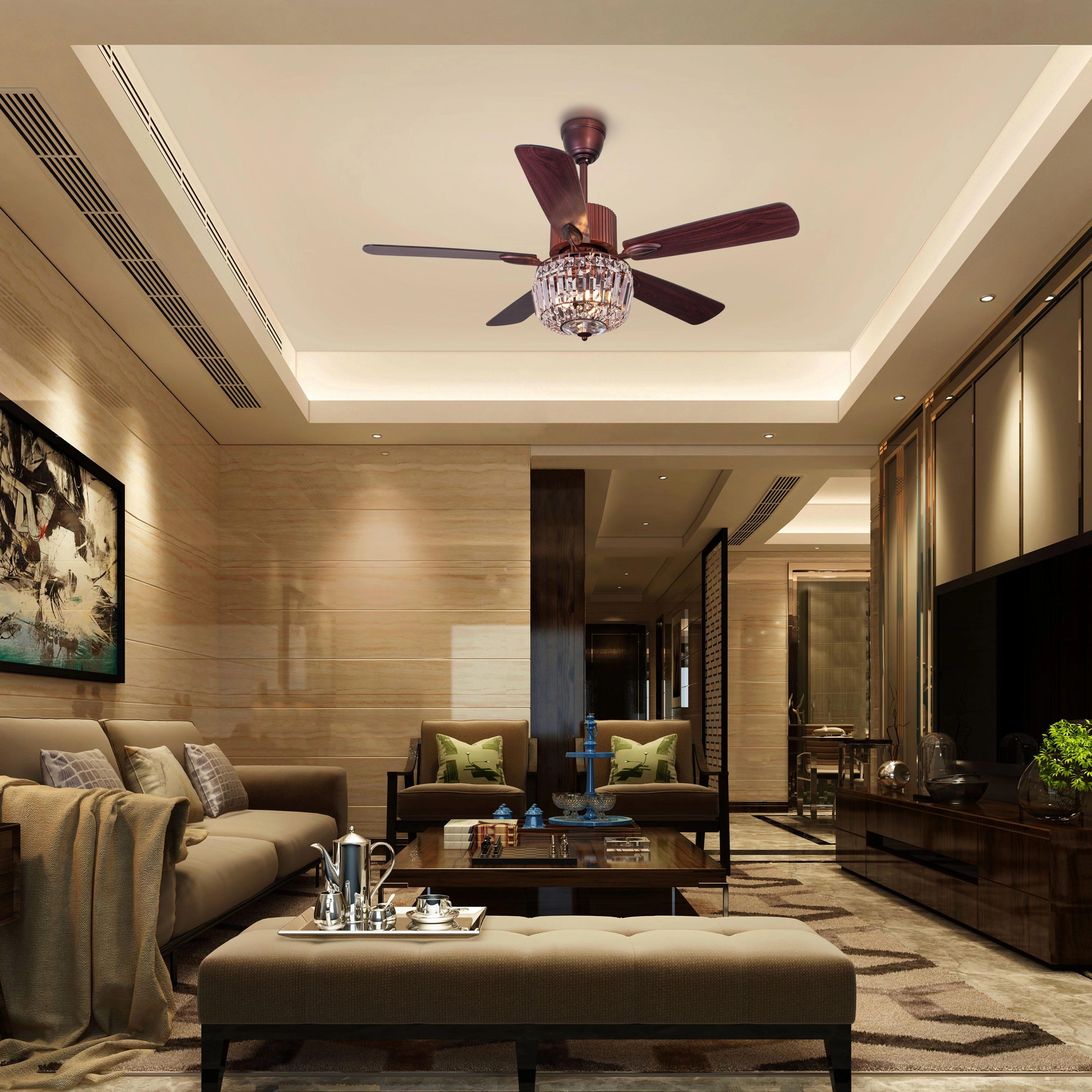 The WhiteTeak Encrusted (132 cm Span, Mahogany Color Metal Body, Mahogany Finish MDF Blades) Crystal Chandelier Ceiling Fan 2