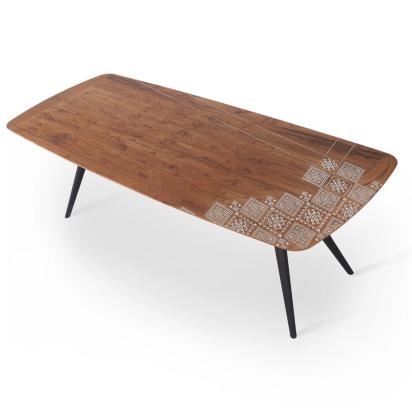 Alankaram Fusi - Six Seater Teak Dining Table, Brass Inlay on Top by Alankaram : Colours available: Brown