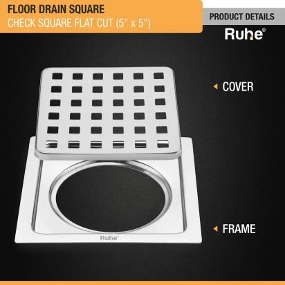 Ruhe Check Square Flat Cut Floor Drain 5 x 5 Inches by Ruhe : Colours available: Silver 3 3