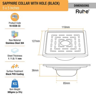 Ruhe Sapphire Square 304-Grade Floor Drain in Black PVD Coating - 5 x 5 inches by Ruhe : Colours available: Black 2 1