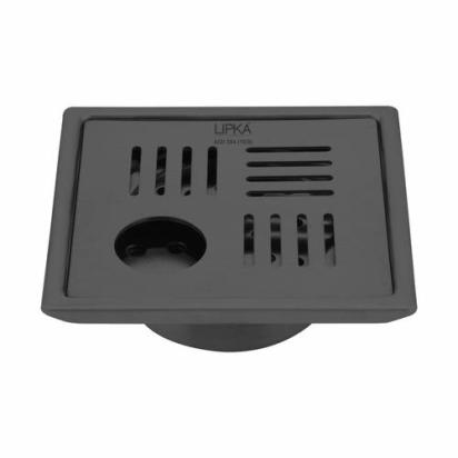 Lipka Pink Exclusive Square Floor Drain in Black PVD Coating (5 x 5 Inches) with Hole & Cockroach Trap