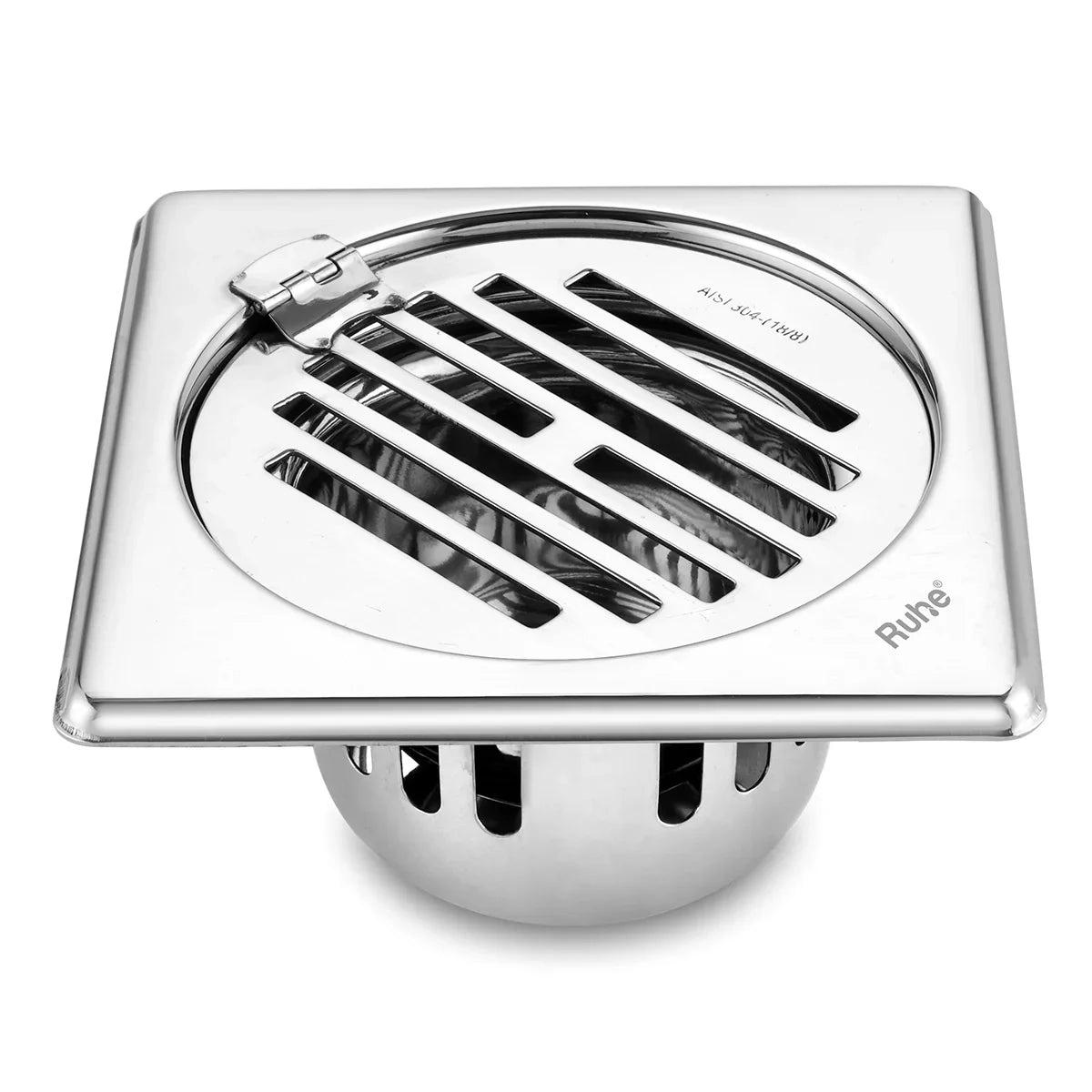 Ruhe Classic Square 304 - Grade Floor Drain with Collar Hinge And Cockroach Trap - 6 x 6 Inches