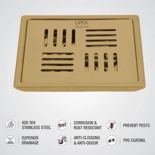 Lipka Pink Exclusive Square Floor Drain in Yellow Gold PVD Coating (5 x 5 Inches) 2