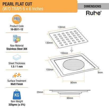 Ruhe Pearl Square Flat Cut 304 Grade Floor Drain - (6 x 6 Inches) by Ruhe : Colours available: Silver 2 1