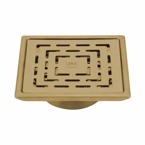 Lipka Home Orange Exclusive Square Floor Drain in Yellow Gold PVD Coating (5 x 5 Inches) with Cockroach Trap