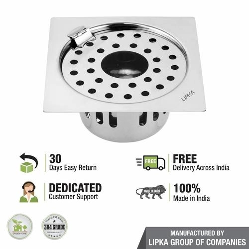 Lipka Square Flat Cut Floor Drain (5 x 5 Inches) with Hinge, Hole and Cockroach Trap 3