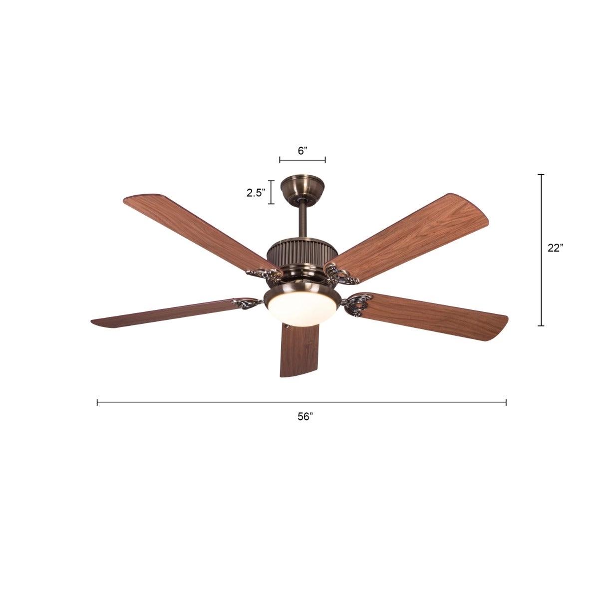 The WhiteTeak An Upgrade (142 cm Span, Antique Bronze Finish Metal Body, Walnut Finish MDF Blades) Dimmable LED With Remote Control Ceiling Fan 3