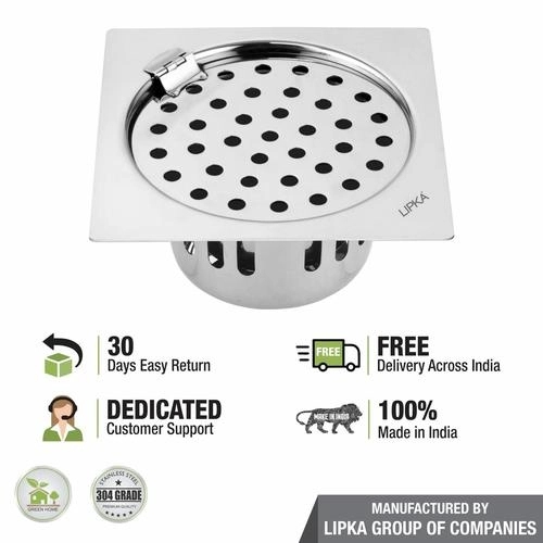 Lipka Square Flat Cut Floor Drain (6 x 6 Inches) with Hinge and Cockroach Trap 4