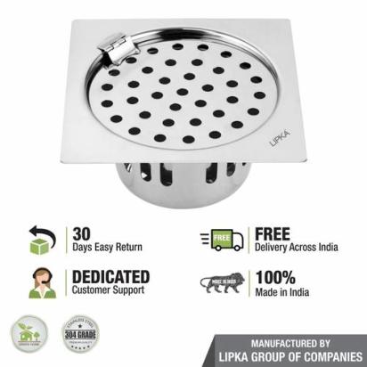 Lipka Square Flat Cut Floor Drain (6 x 6 Inches) with Hinge and Cockroach Trap 4