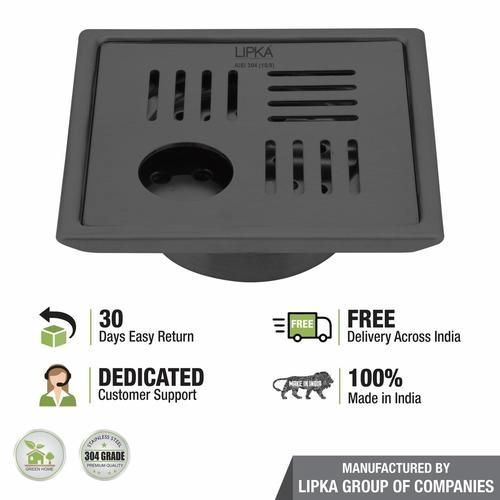 Lipka Pink Exclusive Square Floor Drain in Black PVD Coating (5 x 5 Inches) with Hole & Cockroach Trap 4