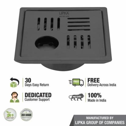 Lipka Pink Exclusive Square Floor Drain in Black PVD Coating (5 x 5 Inches) with Hole & Cockroach Trap 4