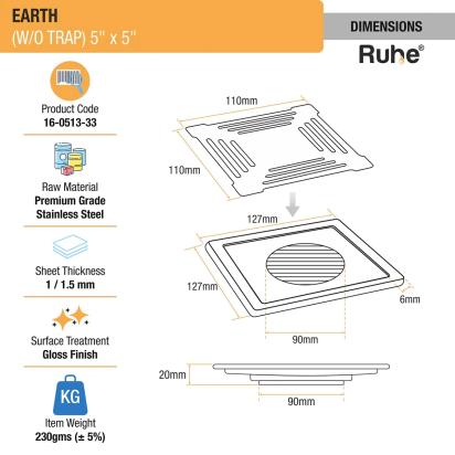 Ruhe Earth Square Premium Floor Drain 5 x 5 Inches by Ruhe 1 1