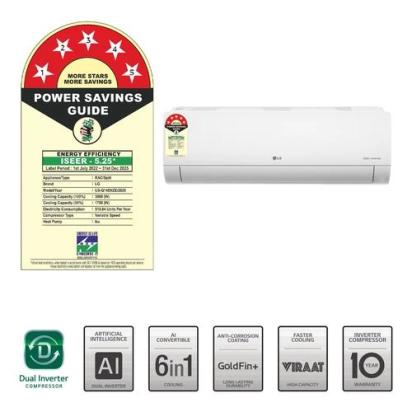 LG 5 Star (1.0) Split AC, AI Convertible 6-in-1 Cooling, Auto Clean, Diet Mode+, 100% Copper Tubes, 3.5 kW, 2025 Model by LG : Colours available: White 3 3