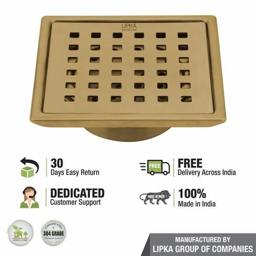 Lipka Red Exclusive Square Floor Drain in Yellow Gold PVD Coating (5 x 5 Inches) with Cockroach Trap 4