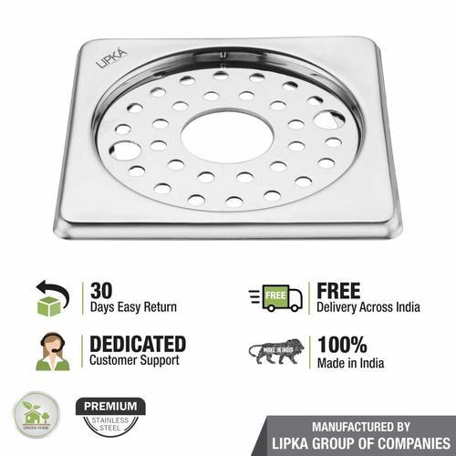 Lipka Eon Square Floor Drain with Plain Jali, Lock and Hole (5 x 5 Inches) 4