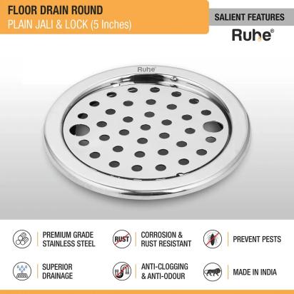 Ruhe Plain Jali Round Floor Drain with Lock 5 Inches - Pack of 2 by Ruhe : Colours available: Silver 2 2