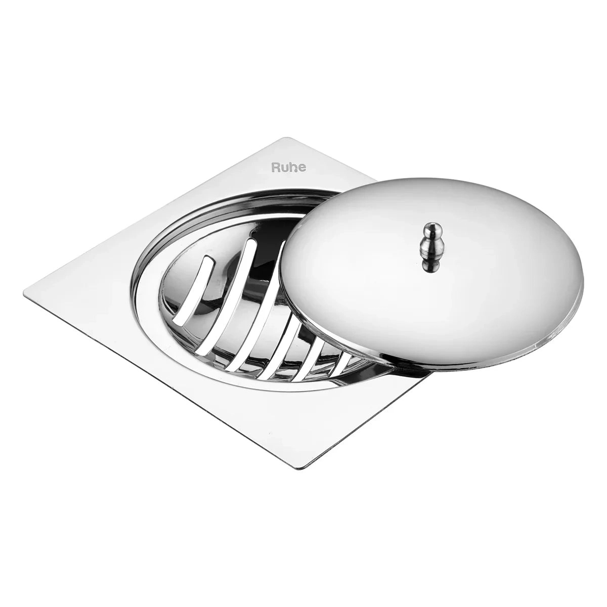 Ruhe Saturn Classic Jali Square Flat Cut Floor Drain 5 x 5 Inches With Lid by Ruhe : Colours available: Silver