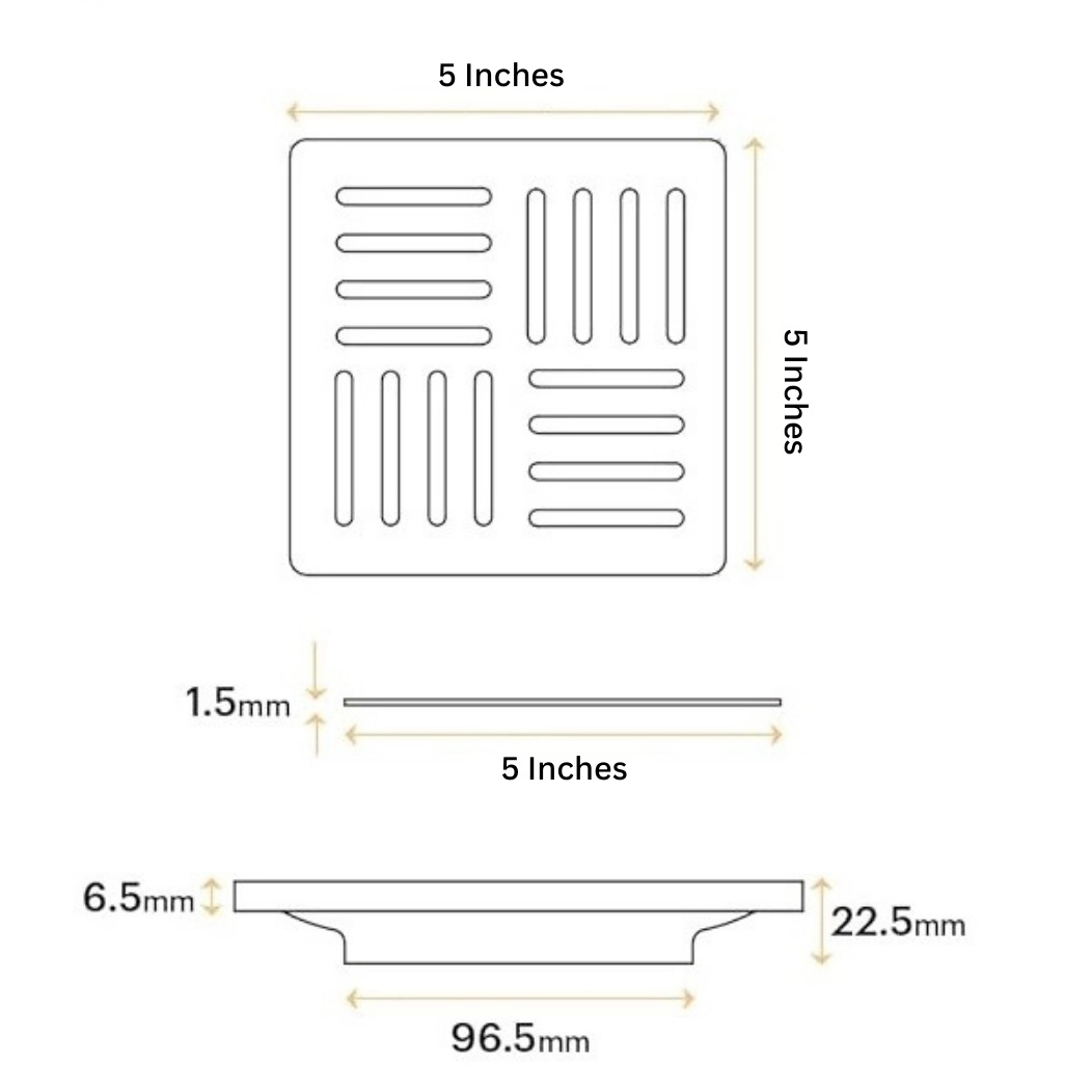 Aquieen 5x5 Inch Floor Grating / Drainer In Matte Finish | Fern Design & SS304 Drainer | Anti-Clog & Drain Cover & Kitchen by Aquieen : Colours available: Chrome 6 6