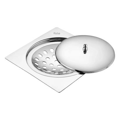 Ruhe Saturn Square Flat Cut Floor Drain 5 x 5 Inches With Lid by Ruhe : Colours available: Silver